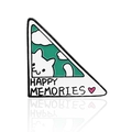 Triangle enamel pin badge with cute cartoon cat and Happy Memories text detail - Happy Memories Cat Style (CC629)
