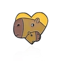 Cute capybara heart enamel brooch badge featuring a warm hug design for animal lovers - Heart Mother And Baby Style (CC299)