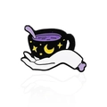 Broche en émail d'une main blanche tenant une tasse à café noire lune et étoile - Style Tasse à Café Lune Étoilée (CC894)