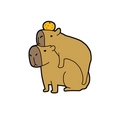 Cute stacked capybara enamel pin with an orange on top in a minimalist cartoon style - Stacking Style (CC302)