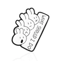 Enamel rabbit badge with 'WHAT SHOULD I DO' text and black and white cartoon design - Stacked Rabbits Style (CC992)