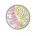 Round enamel pin with yellow and pink ying-yang design featuring Daytime and Nighttime text - Daytime Night Round Style (CC044)