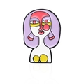 Abstract Picasso style enamel brooch with purple, pink and yellow face art design - Coral Pink Style (CC1539)
