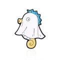 Cute enamel seahorse brooch wearing a white ghost cloak with pastel blue and yellow accents - Ghost Seahorse (CC127)