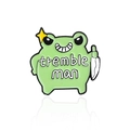 Angry green cartoon frog enamel pin holding a knife with tremble man text detail - Knife Holding Style (CC1603)