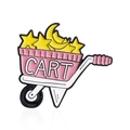 Pink enamel wheelbarrow brooch with yellow stars and moon featuring white CART text - Star Cart Style (CC1203)