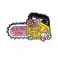 Creative electric saw enamel pin with daisy flowers and pink heart design details - Floral Electric Saw Style (CC1204)