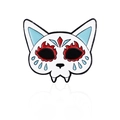 Spilla smaltata a forma di maschera di gatto giapponese con motivi a fiamma rossa - Stile Teschio con Maschera da Gatto (CC1227)