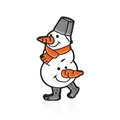 Divertido broche de esmalte de muñeco de nieve con bufanda naranja y gorro de cubo - Muñeco de Nieve Caminando con Sombrero de Cubo Estilo (CC1911)
