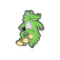 Cute green enamel pin featuring a cartoon crocodile character riding a skateboard - Skateboard Crocodile Style (CC1124)