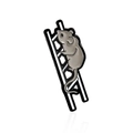 Cartoon enamel brooch featuring a cute grey mouse climbing a white metal ladder - Climbing Ladder Style (CC1076)