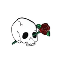 Broche en émail style punk avec tête de mort et rose rouge, finition métal blanc - Style Oeil de Crâne Avec Rose Rouge (CC848)