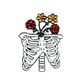 Broche en émail punk créative représentant une cage thoracique avec des fleurs colorées - Style Cage Thoracique Humaine Avec Fleurs (CC849)