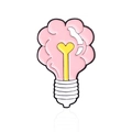 Creative pink brain light bulb enamel pin with yellow heart filament design - Brain Heart Lamp Bulb Style (CC047)