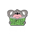 Cute gray koala enamel pin holding a green book with Stupefied text on white background - Reading Style (CC1825)