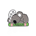 Cute sleeping koala enamel pin with ZZZ bubble and LANGOUR text on a green base - Sleeping Style (CC1828)