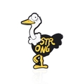 Funny ostrich enamel pin with yellow Strong text in minimalist cartoon animal style - Strong Ostrich Style (CC244)