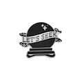 Spilla a sfera di cristallo in smalto nero con nastro Let's Seek e stelle d'argento - Stile Sfera di Cristallo (CC704)