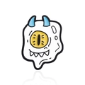 Cartoon Einaugen-Monster Anstecknadel in weißer Schmelzform mit blauen Hörnern und Auge - Schmelzendes Einäugiges Monster (CC1119)