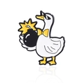 Cartoon white goose enamel pin wearing sunglasses and holding a black bomb - Sunglasses Bomb Goose Style (CC245)
