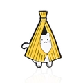 Cute cartoon white cat enamel brooch pin wearing a yellow straw raincoat cloak - Cloak Tent Cat Style (CC246)