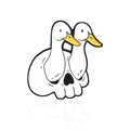 Creative enamel pin featuring white ducks forming a skull pattern on white background - Skeleton Double Head Duck Style (CC247)