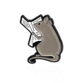 Cute enamel brooch featuring a grey mouse reading a newspaper with black outlines - Reading Newspaper Style (CC1078)