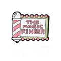 Spilla smaltata retrò per barbiere in rosa e verde con scritta Magic Finger - Insegna Barbiere (CC1220)