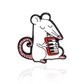 Spilla in smalto topo bianco che suona la melodica rossa con un design artistico vivace - Topo che Suona la Fisarmonica (CC1069)