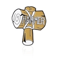 Cartoon enamel pin featuring a brown wooden hammer design with HAMMER text and white bandage - Hammer Style (CC1234)