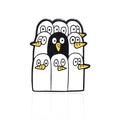Flat design cartoon penguin enamel pin badge featuring a unique huddle of cute animals - Penguin Group Style (CC250)