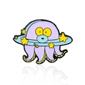 Cartoon Krake mit UFO Emaille-Anstecknadel mit Sternen und Wellenmuster-Design - Oktopus UFO Stil (CC1368)