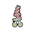 Spilla smaltata a forma di forbici con nastro rosa e verde clear trouble - Forbici da Barbiere (CC1222)