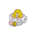 Cute yellow duckling enamel pin badge in a pink drink cup with orange juice text - Duck in Cup Style (CC2147)