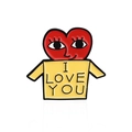 Kreative Emaille-Herz-Brosche mit großen Augen und I LOVE YOU Text in gelber Box - Geschenkbox Herz Stil (CC1162)