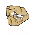 Enamel brooch with dinosaur fossil design featuring a white skeleton on sandy rock base - Dinosaur Fossil Style (CC1235)
