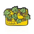 Enamel plant pin with three yellow birds, green leaves, and Calabsh text design - Plant Calabash and Bird Pattern (CC1600)