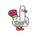 Épingle émaillée oiseau blanc avec queue de pinceau rouge et texte soft créatif - Style Oiseau Pinceau de Maquillage (CC306)
