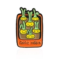 Cartoon enamel brooch featuring cute garlic rabbits in an orange container with engraving - Garlic Rabbit Cartoon Character (CC1601)