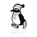 Cute enamel penguin brooch pin featuring a skating design with hat and scarf - Skiing Penguin Style (CC1274)