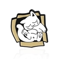 Insigne en émail représentant un chat de dessin animé blanc dormant dans un carton - Style Chat Endormi Enroulé (CC1429)