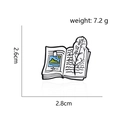 Detail of quill pen and open book enamel brooch with size and weight measurement specs - Book and Quill Pen (CC2552)