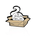 Broche en émail mignonne représentant un chat blanc caché dans une boîte en carton - Style Chat Qui Regarde (CC1431)