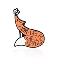 Spilla artistica in smalto a forma di volpe arancione con dettagli floreali e logo - Odore di Primavera Volpe Citazione (CC1894)