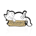 Broche épinglette chat blanc dans un carton avec l'inscription 'overweight' - Style Chat Gras en Surpoids (CC1432)