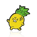 Cartoon angry pineapple enamel pin with bright yellow body and green leaves - Angry Pineapple (CC074)