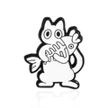 Cartoon white cat holding fish bone enamel pin made of black and white zinc alloy - White Cat with Fish Bone (CC1266)