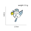 Cartoon pilot bird enamel brooch in light blue with tie detail and size markings - Pilot Bird (CC422)