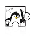 Badge en émail pingouin en forme de pièce de puzzle avec cadre en métal noir - Style Manchot (CC230)