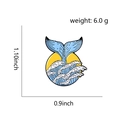 Cute enamel whale tail brooch with yellow sunset motif and product dimensions - Whale Tail and Sunset (CC1190)